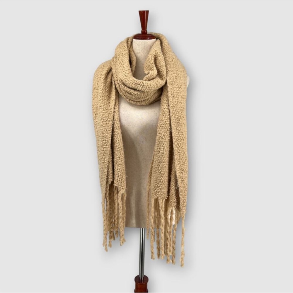 Free People Fringe Oversized Tan Knit Blanket Scarf